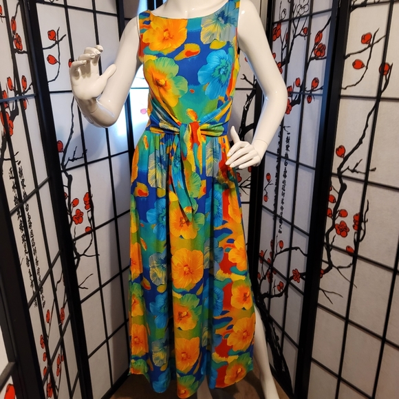 K.C. SPENCER NEW YORK  LADIES MAXI HAWAIIAN FLORAL DRESS/FRONT TIE SIZE 6 - Picture 15 of 16